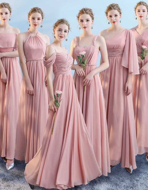 Load image into Gallery viewer, Bridesmaid dress wedding dress annual meeting banquet evening dress pink chiffon one-shoulder bridesmaid dress toast dress host dress wedding dress
