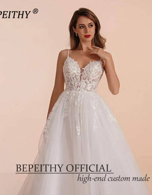 Load image into Gallery viewer, BEPEITHY Boho Ivory A Line Lace Wedding Dresses For Bride Women 2023 Sleeveless Floor Length Sexy Garden White Bridal Gown New
