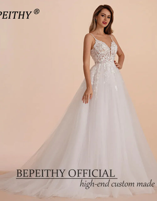 Load image into Gallery viewer, BEPEITHY Boho Ivory A Line Lace Wedding Dresses For Bride Women 2023 Sleeveless Floor Length Sexy Garden White Bridal Gown New
