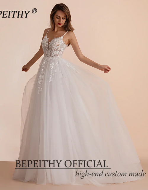 Load image into Gallery viewer, BEPEITHY Boho Ivory A Line Lace Wedding Dresses For Bride Women 2023 Sleeveless Floor Length Sexy Garden White Bridal Gown New
