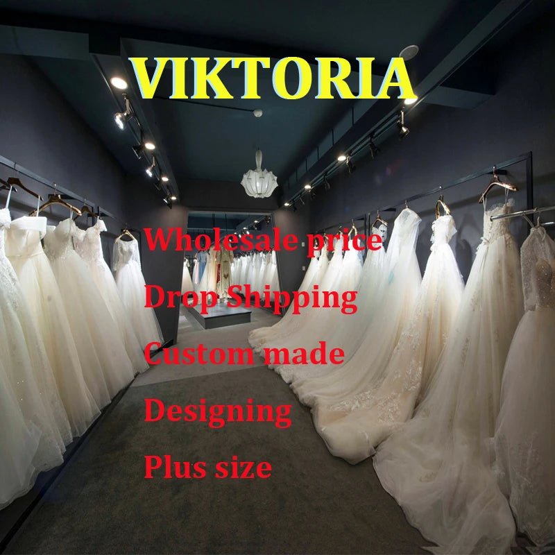 VIKTORIA Fashion Aline Wedding Dresses V-neck Custom-Made Court Train Appliques Sleeveless Robe De Mariée Engagement Plus