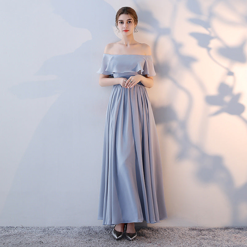 Bridesmaid dress wedding dress annual meeting banquet evening dress pink chiffon one-shoulder bridesmaid dress toast dress host dress wedding dress