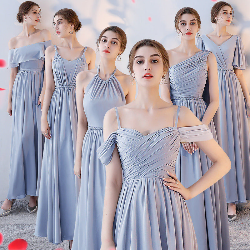 Bridesmaid dress wedding dress annual meeting banquet evening dress pink chiffon one-shoulder bridesmaid dress toast dress host dress wedding dress