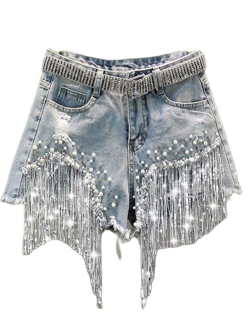 Load image into Gallery viewer, Tassel Beading Denim Short
